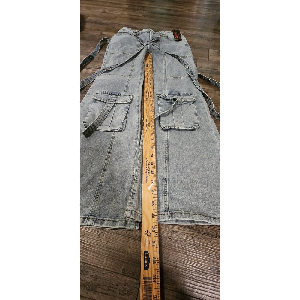 Romwe Women’s Rave Jeans Size L 8/10 Strappy Light Blue Denim 2073 - Picture 6 of 8